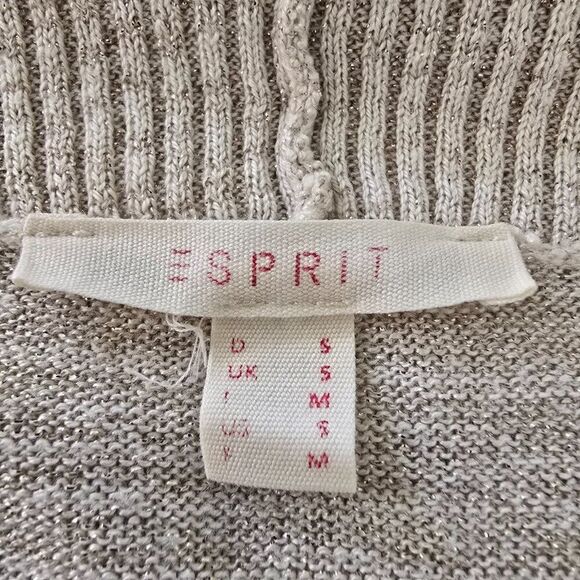 Esprit Womens Cardigan Sz S Cream Lurex Metallic Gold Striped V-Neck Open Front - Picture 9 of 10